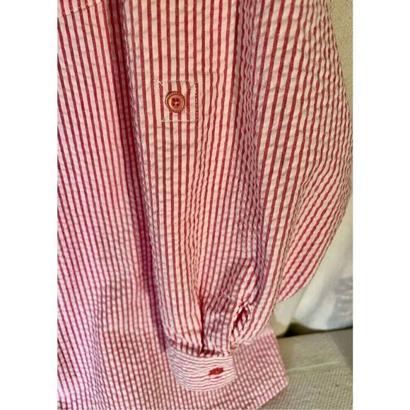 Denim & Co. Stretch Seersucker Long Sleeve Top Pink/White Stripe 2XL - Picture 5 of 6